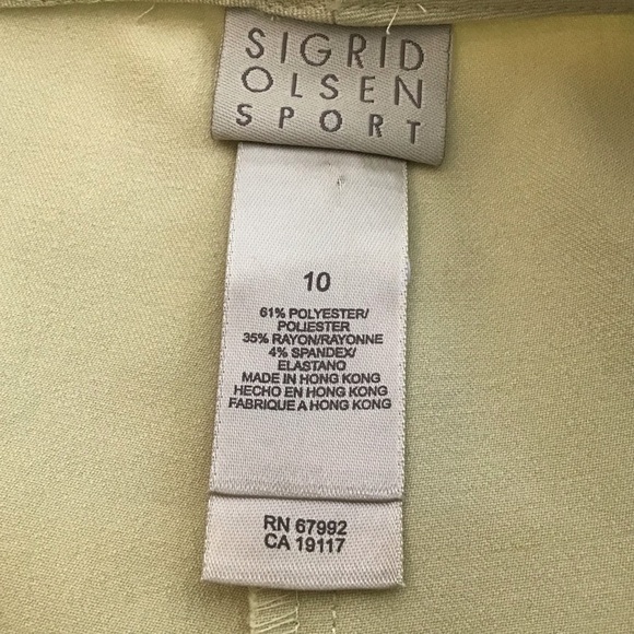 Sigrid Olsen Sport yellow/green stretch straight leg flat front trousers size 10 - Picture 7 of 8